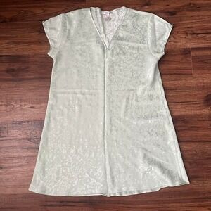 Jones New York Pastel Green‎ Satin Floral Shirt Dress Women XL Bow Fairy Vintage